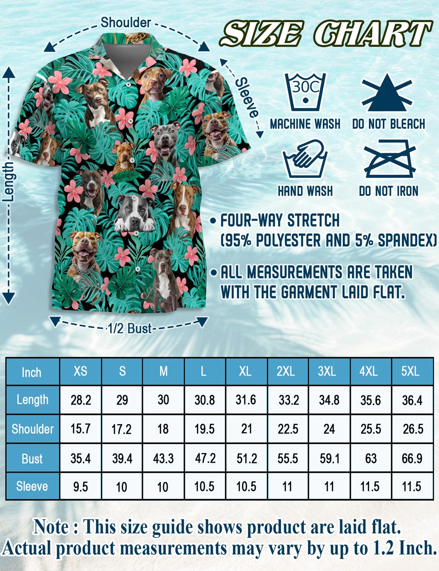 Netecom Pitbull Hibiscus Hawaiian Shirt for Men, Tropical Style, Button Down Summer Beach Short Sleeve, S-5XL
