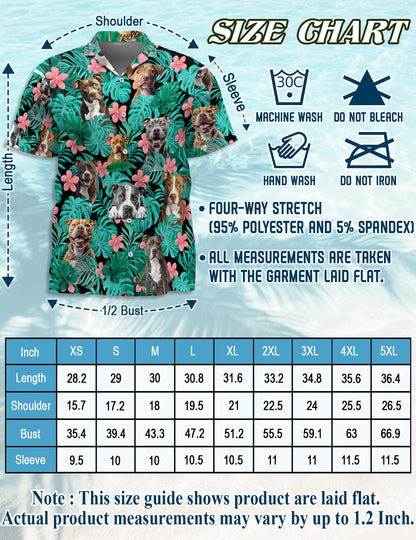 Netecom Pitbull Hibiscus Hawaiian Shirt for Men, Tropical Style, Button Down Summer Beach Short Sleeve, S-5XL