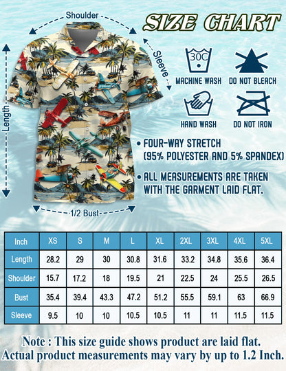 Netecom Planes and Coconut Hawaiian Shirt for Men, Tropical Style, Button Down Summer Beach Short Sleeve, S-5XL