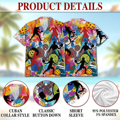 Netecom Playing Pickleball Hawaiian Shirt for Men, Pickleball Player, Sports Button Down Summer Beach Short Sleeve, S-5XL
