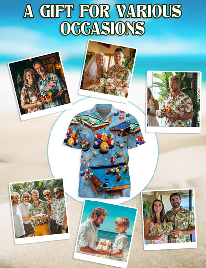 Netecom Playing Pool with Billiards Hawaiian Shirt for Men, Button Down Summer Beach Short Sleeve, Sizes S-5XL