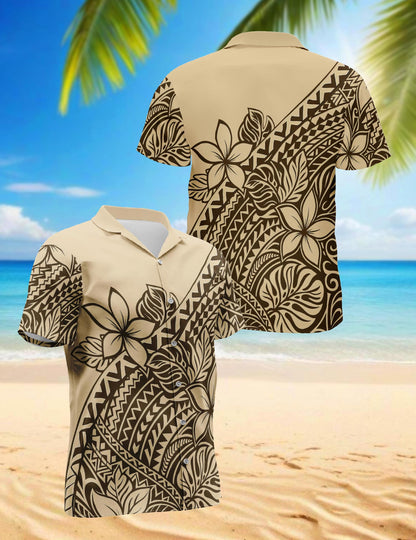 Netecom Plumeria Frangipani Hawaiian Shirt for Men, Vintage Style, Button Down Summer Beach Short Sleeve, S-5XL
