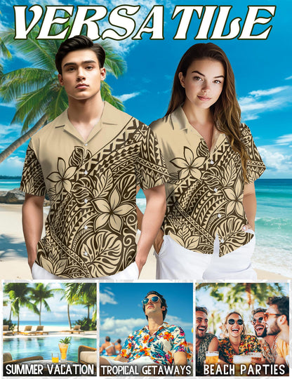 Netecom Plumeria Frangipani Hawaiian Shirt for Men, Vintage Style, Button Down Summer Beach Short Sleeve, S-5XL