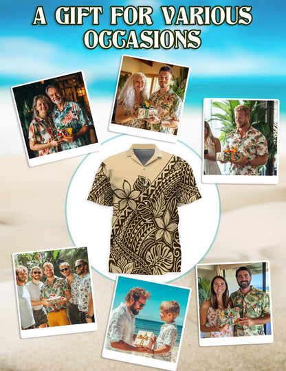 Netecom Plumeria Frangipani Hawaiian Shirt for Men, Vintage Style, Button Down Summer Beach Short Sleeve, S-5XL