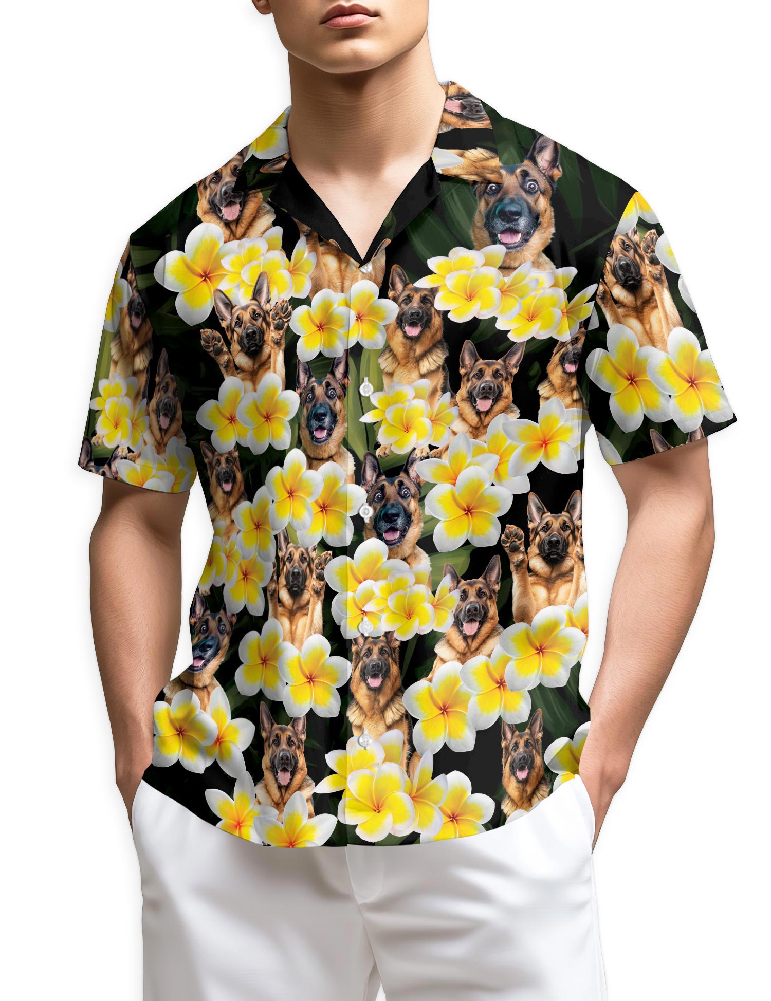 Netecom Plumeria German Shepherd Hawaiian Shirt for Men
