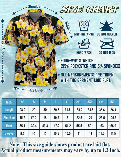 Netecom Plumeria German Shepherd Hawaiian Shirt for Men, Button Down Summer Beach Short Sleeve, Tropical Style, Sizes S-5XL
