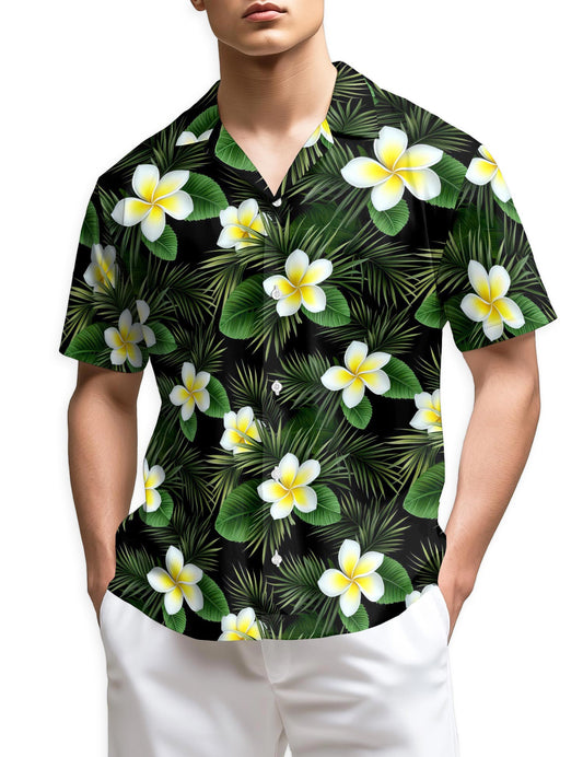 Netecom Plumeria Pattern Hawaiian Shirt for Men