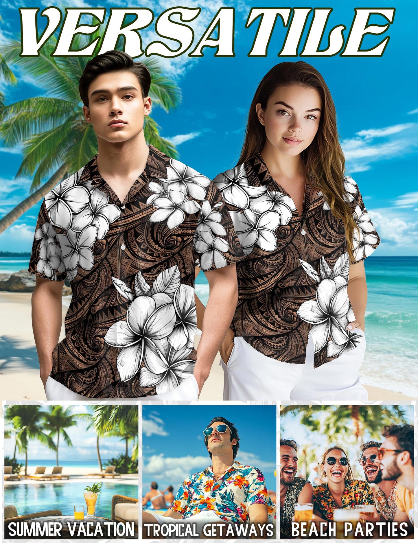 Netecom Plumeria Tribe Hawaiian Shirt for Men, Tropical Style, Button Down Summer Beach Short Sleeve, S-5XL