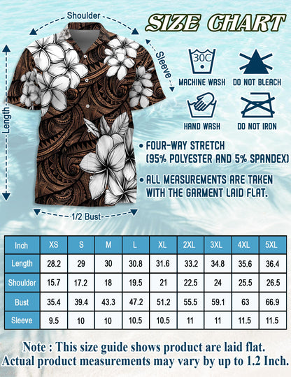 Netecom Plumeria Tribe Hawaiian Shirt for Men, Tropical Style, Button Down Summer Beach Short Sleeve, S-5XL