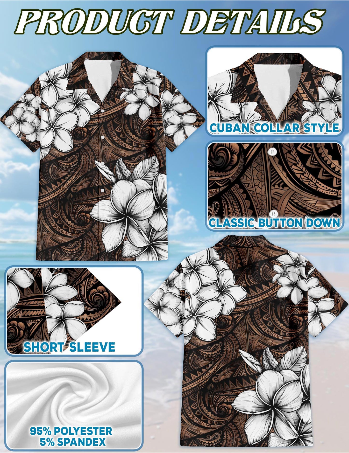 Netecom Plumeria Tribe Hawaiian Shirt for Men, Tropical Style, Button Down Summer Beach Short Sleeve, S-5XL