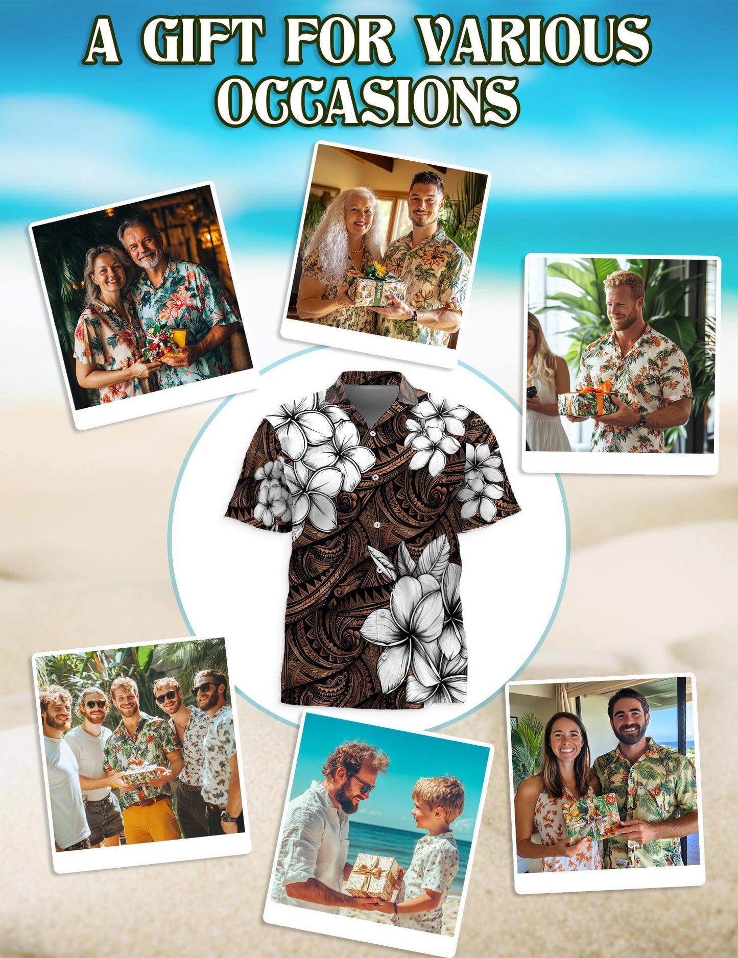 Netecom Plumeria Tribe Hawaiian Shirt for Men, Tropical Style, Button Down Summer Beach Short Sleeve, S-5XL