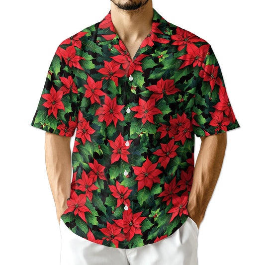 Netecom Poinsettia Pattern Hawaiian Shirt for Men