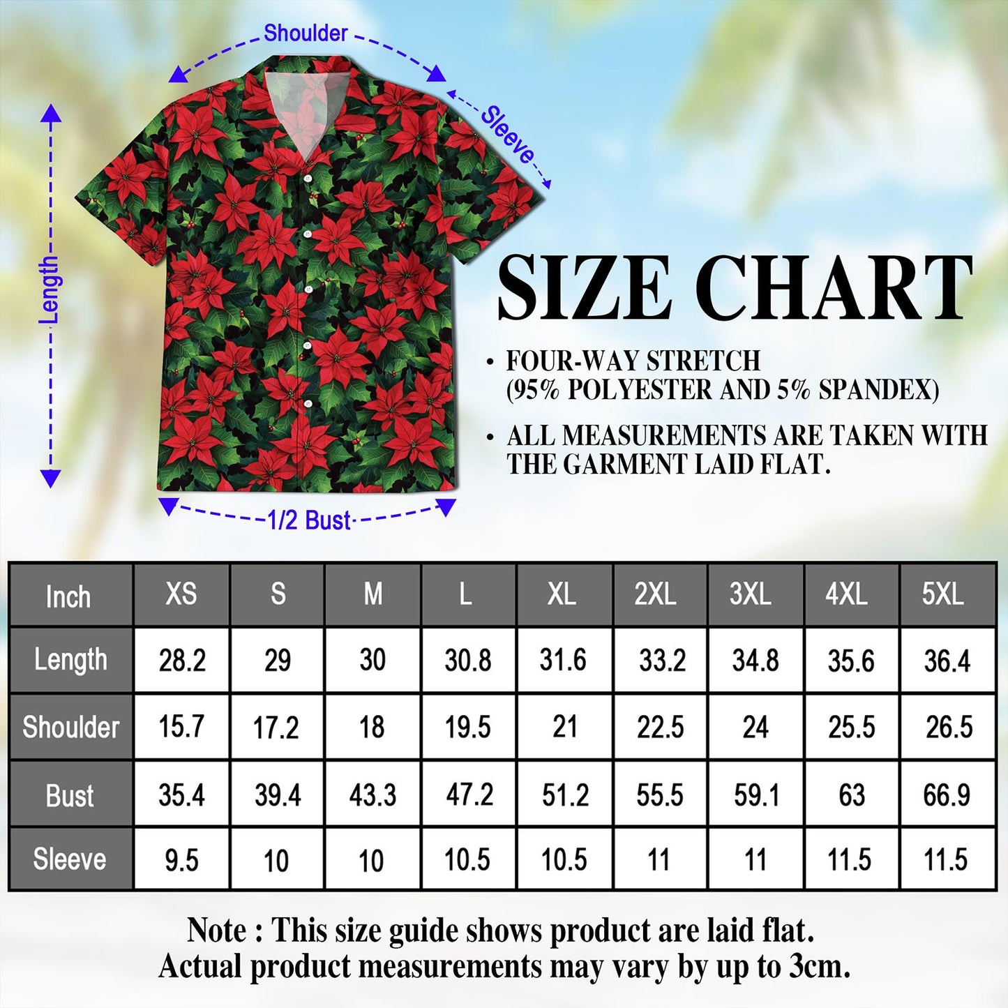 Netecom Poinsettia Pattern Hawaiian Shirt for Men, Button Down Summer Beach Short Sleeve, Tropical Style, Sizes S-5XL