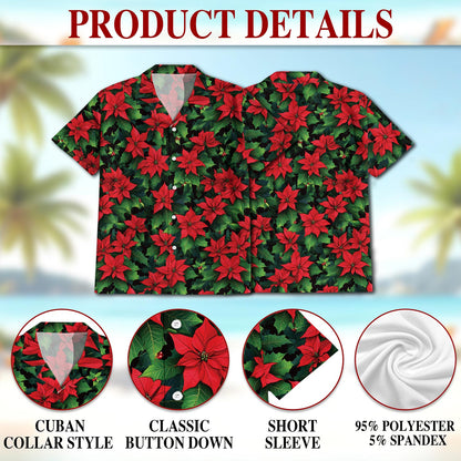 Netecom Poinsettia Pattern Hawaiian Shirt for Men, Button Down Summer Beach Short Sleeve, Tropical Style, Sizes S-5XL