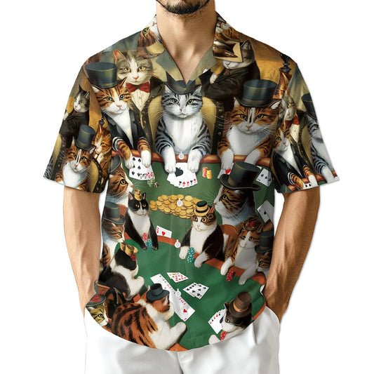 Netecom Poker Cat Hawaiian Shirt for Men