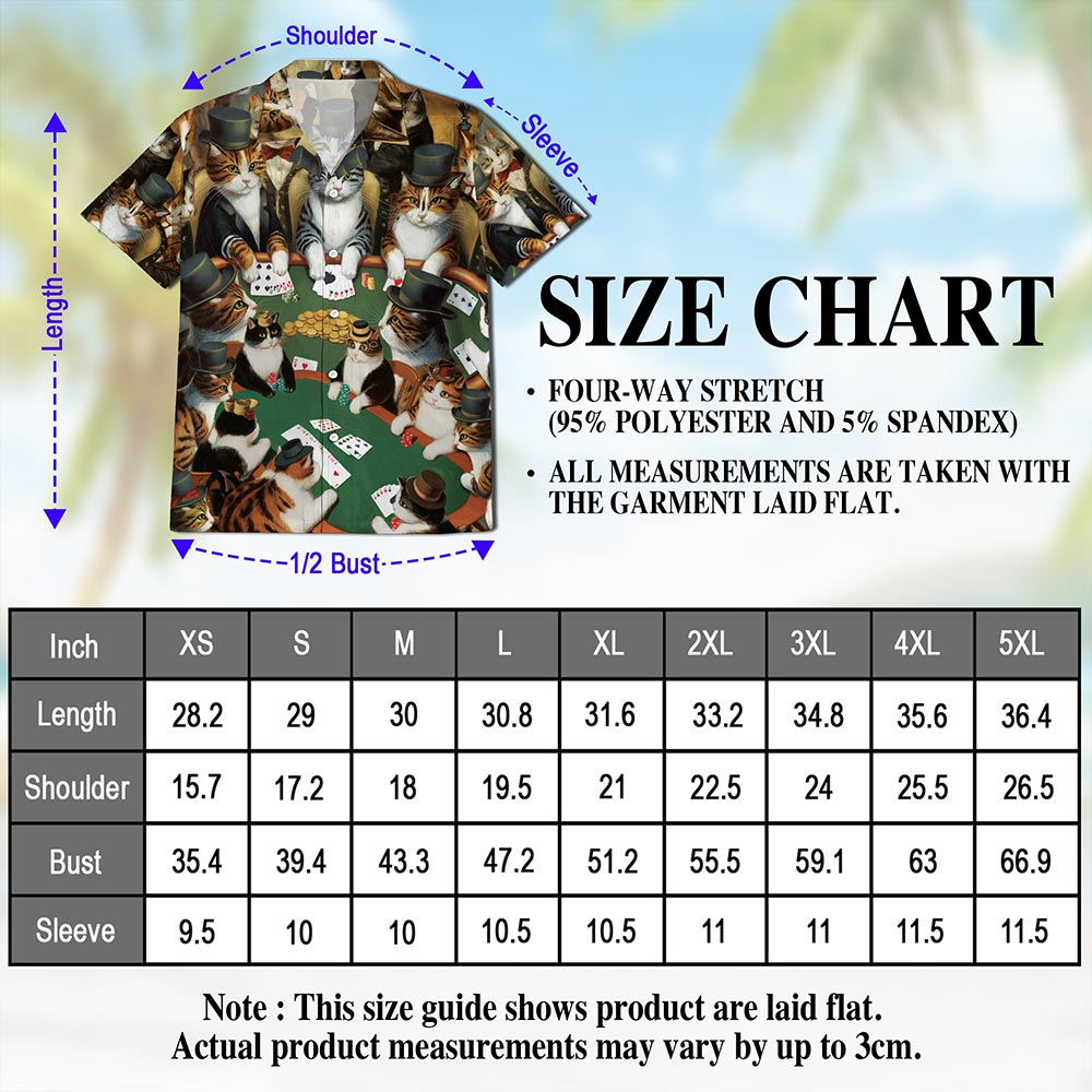 Netecom Poker Cat Hawaiian Shirt for Men, Funny Gambling Style, Button Down Summer Beach Short Sleeve, S-5XL