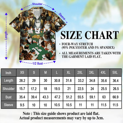 Netecom Poker Cat Hawaiian Shirt for Men, Funny Gambling Style, Button Down Summer Beach Short Sleeve, S-5XL