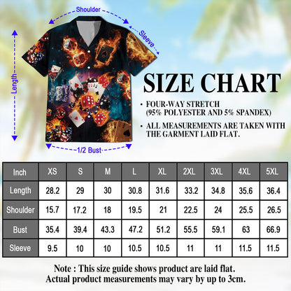 Netecom Poker Fire Hawaiian Shirt for Men, Button Down Summer Beach Short Sleeve, S-5XL