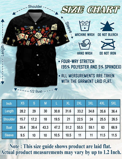 Netecom Poker Hawaiian Shirt for Men, Gambling Card Lover Style, Button Down Summer Beach Short Sleeve, S-5XL