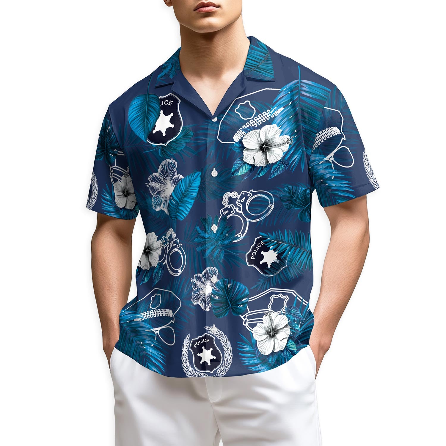 Netecom Police Back The Blue Hawaiian Shirt for Men