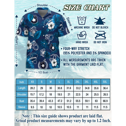 Netecom Police Back The Blue Hawaiian Shirt for Men, Button Down Summer Beach Short Sleeve, Tropical Style, Sizes S-5XL