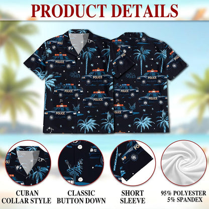 Netecom Police Cars Seamless Pattern Hawaiian Shirt for Men, Button Down Summer Beach Short Sleeve, Tropical Style, S-5XL