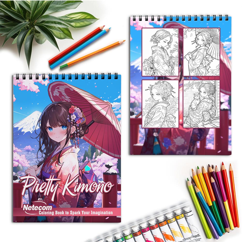 Netecom Pretty Kimono Spiral Coloring Book for Adults