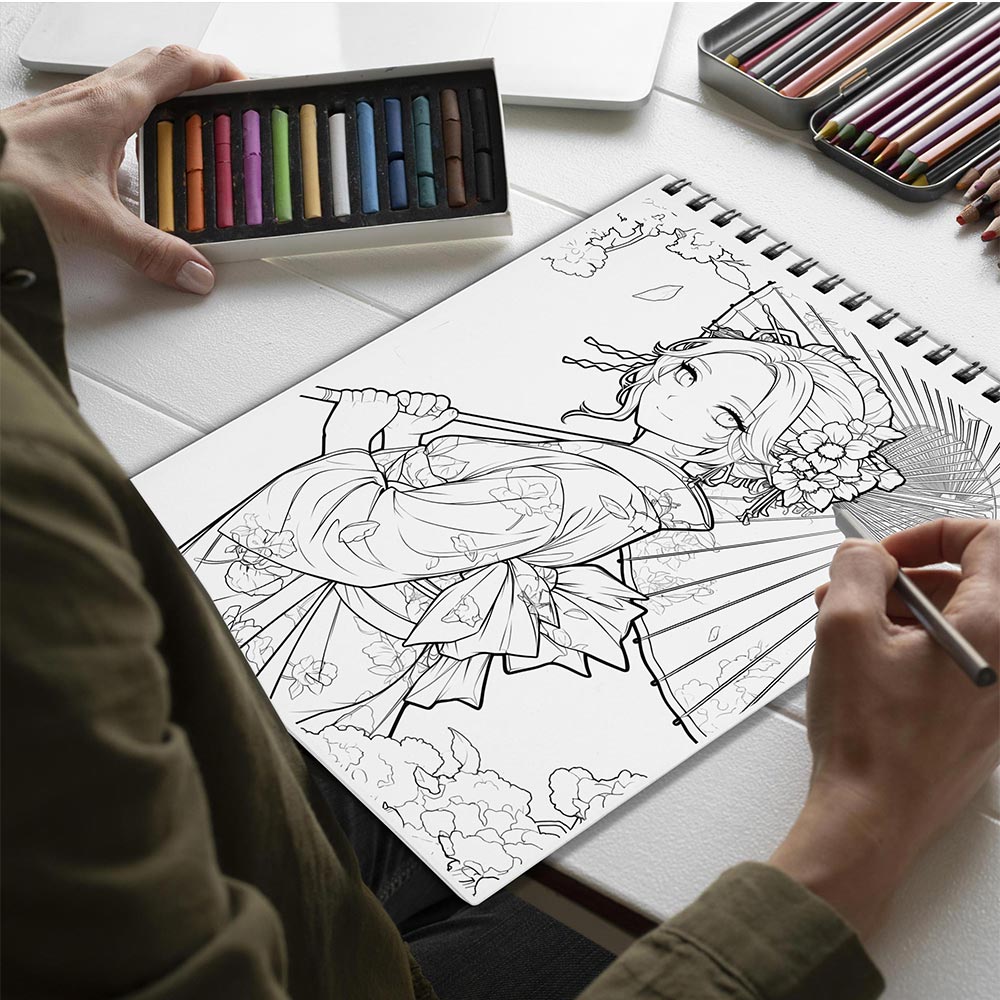 Netecom Pretty Kimono Spiral Bound Coloring Book for Adults