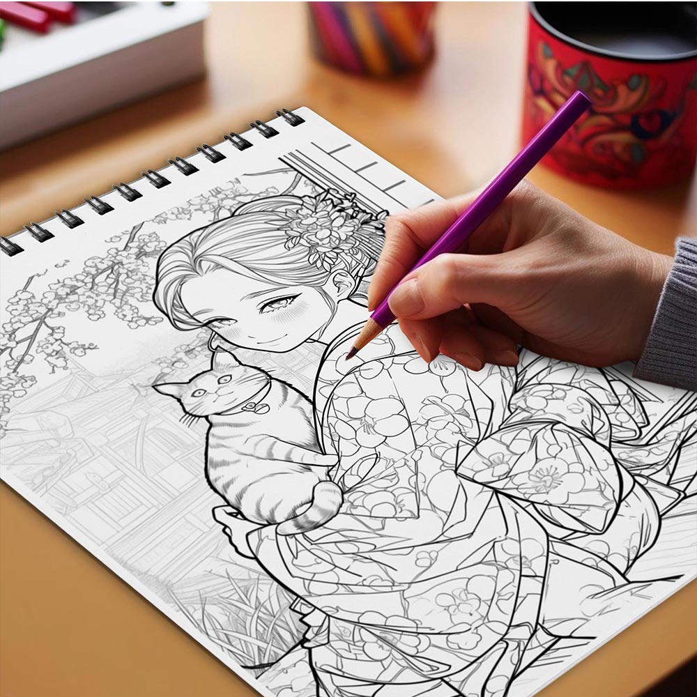 Netecom Pretty Kimono Coloring Book Spiral Bound for Adults