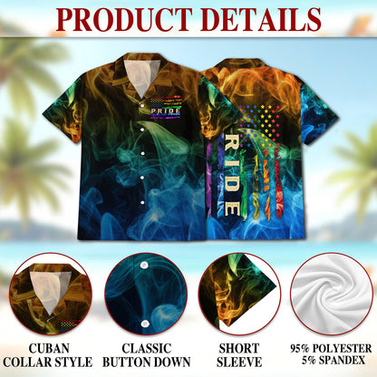 Netecom Pride Smoke Rainbow USA Flag Hawaiian Shirt for Men, Vintage Style, Button Down Summer Beach Short Sleeve, S-5XL