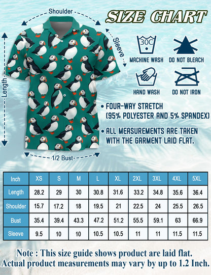 Netecom Puffin Birds Pattern Hawaiian Shirt for Men, Vintage Style, Button Down Summer Beach Short Sleeve, S-5XL