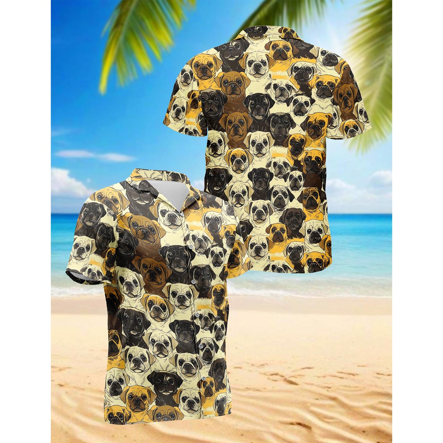 Netecom Pug Hawaiian Shirt for Men, Button Down Summer Beach Short Sleeve, Pug Lover Gifts, S-5XL