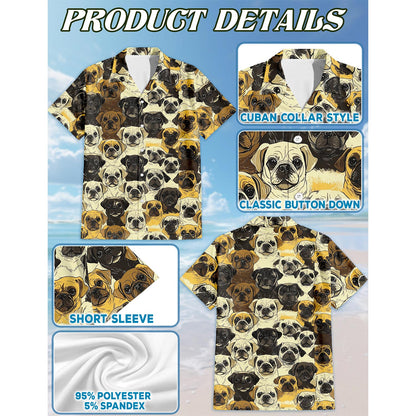 Netecom Pug Hawaiian Shirt for Men, Button Down Summer Beach Short Sleeve, Pug Lover Gifts, S-5XL