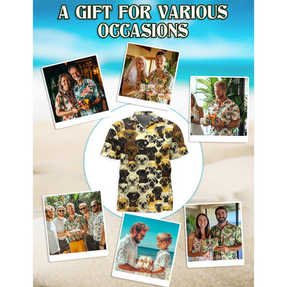 Netecom Pug Hawaiian Shirt for Men, Button Down Summer Beach Short Sleeve, Pug Lover Gifts, S-5XL