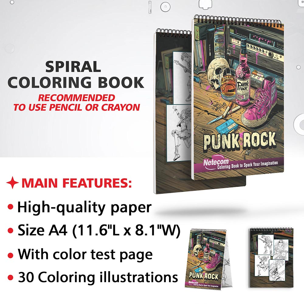 Color Book Punk Netecom Punk Rock Coloring Book for Adults, Spiral Bound, Soft Cover