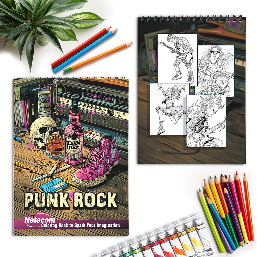 Netecom Punk Rock Spiral Coloring Book for Adults