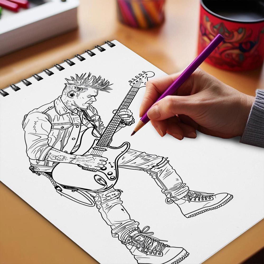 Netecom Punk Rock Coloring Book Spiral Bound for Adults