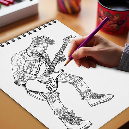 Netecom Punk Rock Coloring Book Spiral Bound for Adults