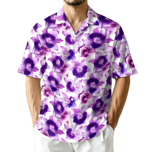 Netecom Purple Orchid Flower Hawaiian Shirt for Men
