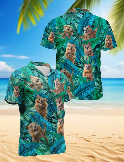 Netecom Quokka Hawaiian Shirt for Men, Quokka Lover Gifts, Cute Animal Button Down Summer Beach Short Sleeve Shirts, S-5XL