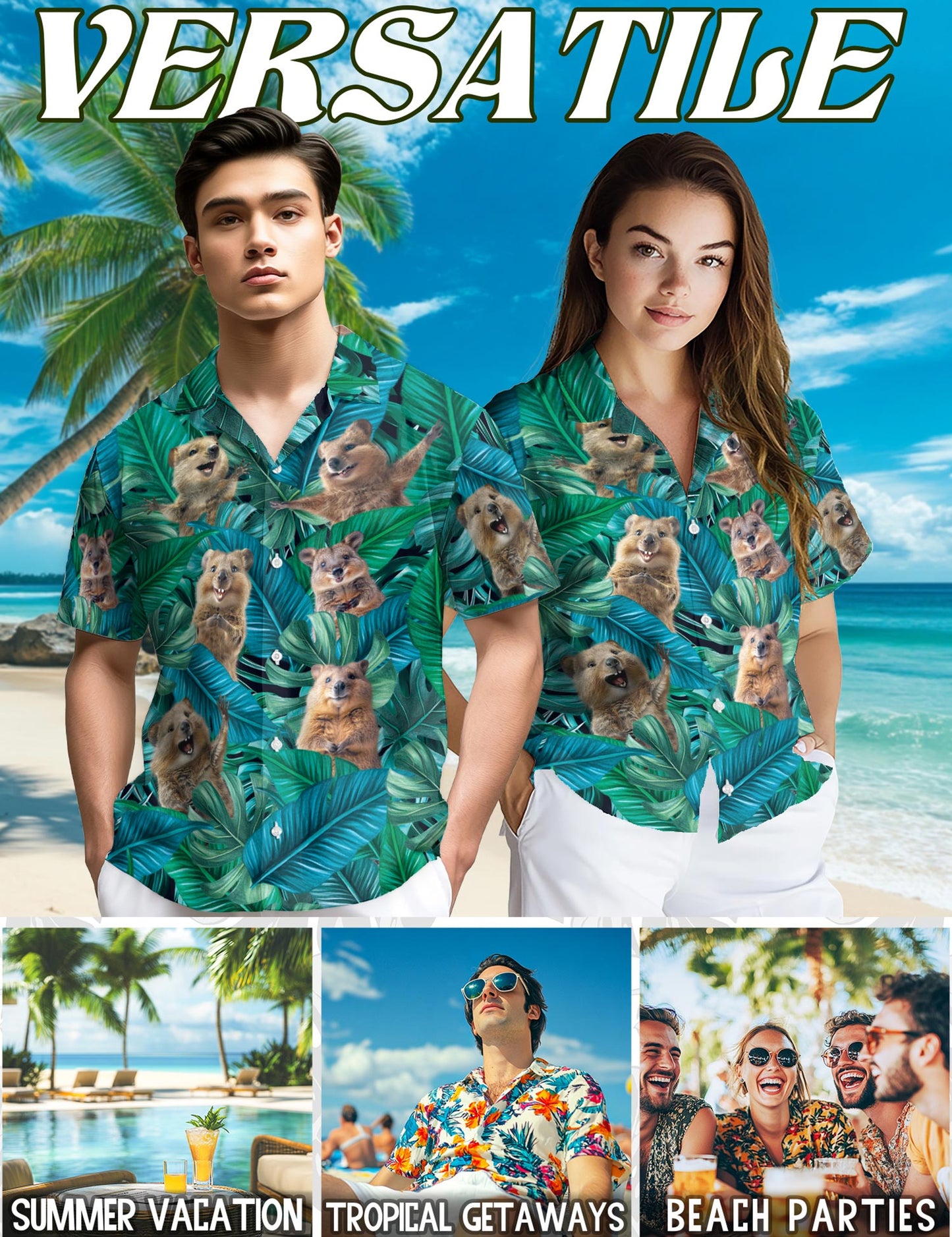 Netecom Quokka Hawaiian Shirt for Men, Quokka Lover Gifts, Cute Animal Button Down Summer Beach Short Sleeve Shirts, S-5XL