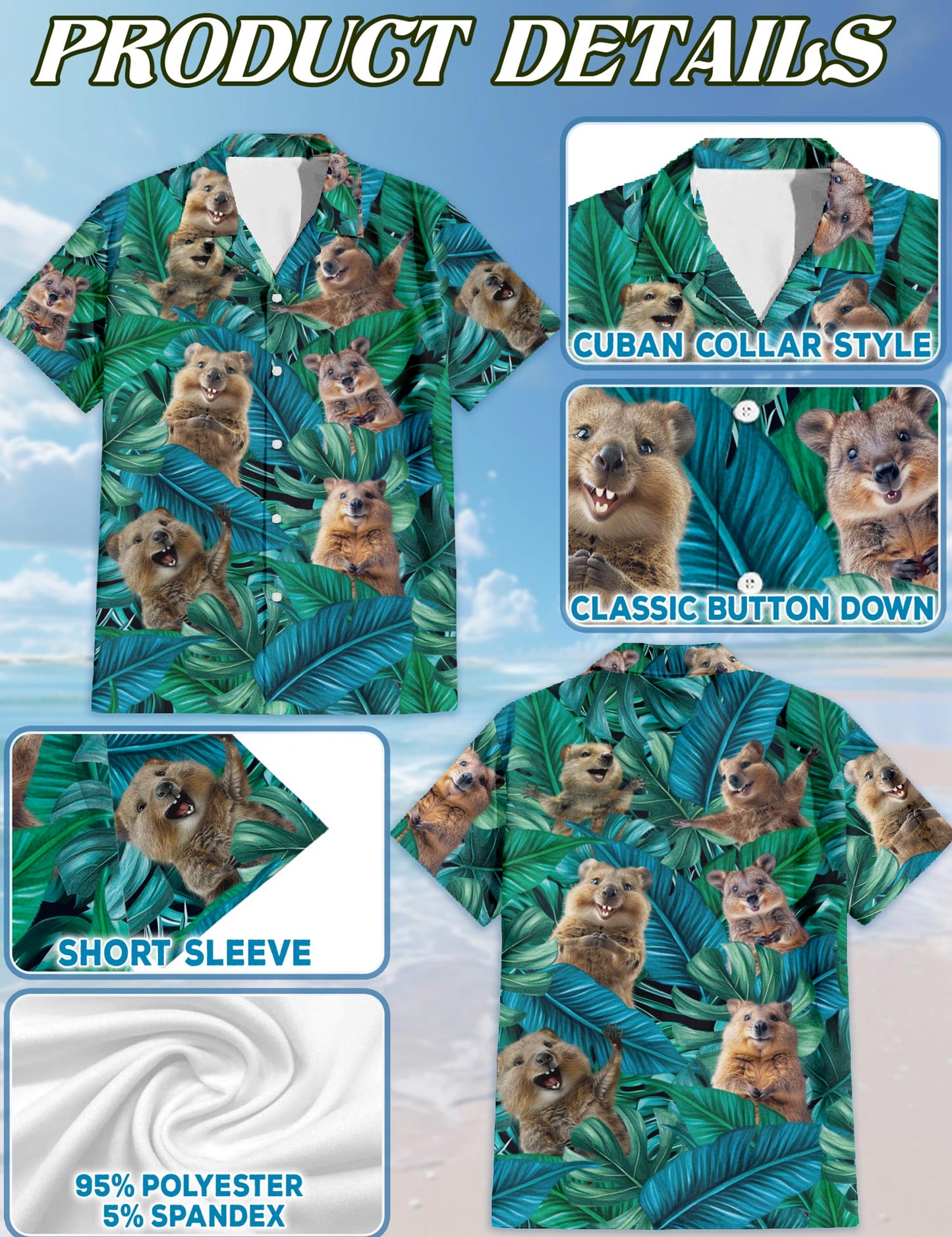 Netecom Quokka Hawaiian Shirt for Men, Quokka Lover Gifts, Cute Animal Button Down Summer Beach Short Sleeve Shirts, S-5XL