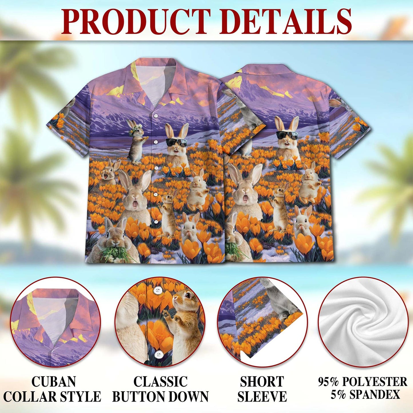 Netecom Rabbits In The Snow Hawaiian Shirt for Men, Bunny Lovers Gift, Button Down Summer Beach Short Sleeve, S-5XL