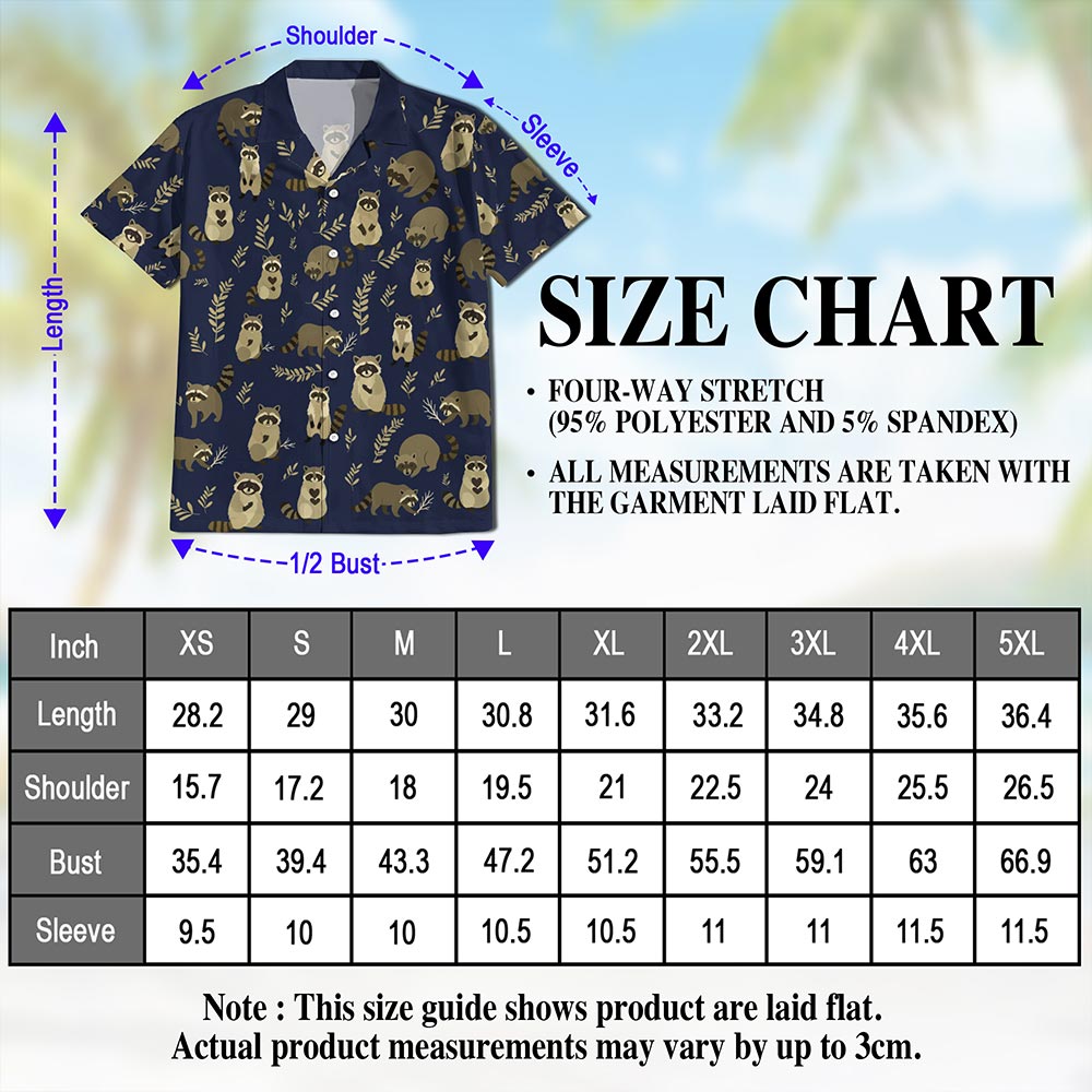 Netecom Raccoon Pattern Hawaiian Shirt for Men, Vintage Style, Button Down Summer Beach Short Sleeve, S-5XL