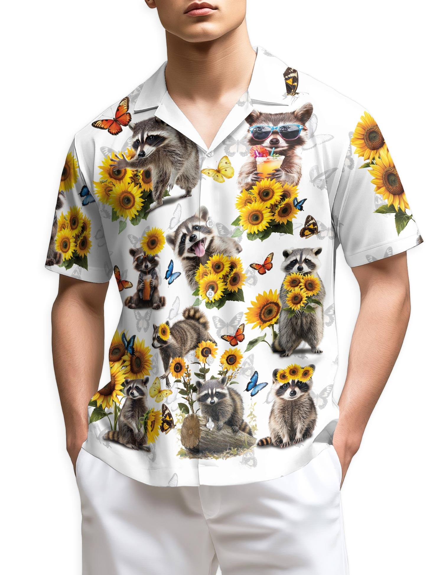 Netecom Raccoon Sunflower Hawaiian Shirt for Men