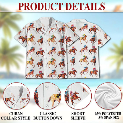 Netecom Racehorses Pattern Hawaiian Shirt for Men, Retro Style, Button Down Summer Beach Short Sleeve, S-5XL