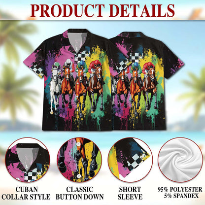 Netecom Racing Horse Hawaiian Shirt for Men, Button Down Summer Beach Short Sleeve, S-5XL
