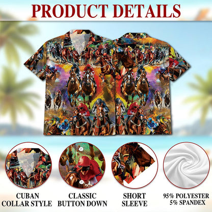 Netecom Racing Horse Hawaiian Shirt for Men, Western Tropical Style, Button Down Summer Beach Short Sleeve, S-5XL