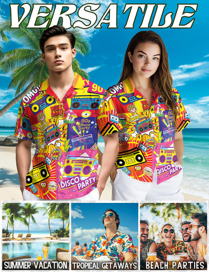 Netecom Radio Music Pop Art Hawaiian Shirt for Men, Retro Style, Button Down Summer Beach Short Sleeve, S-5XL