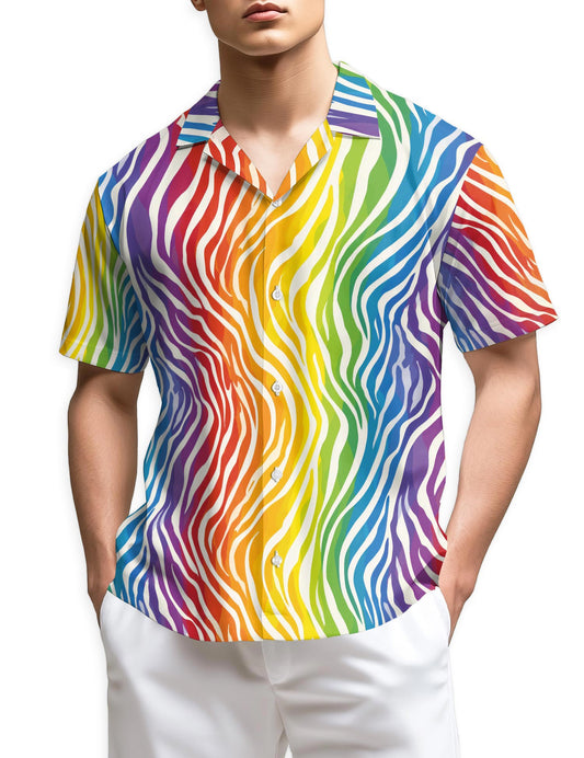 Netecom Rainbow Zebra Pattern Hawaiian Shirt for Men